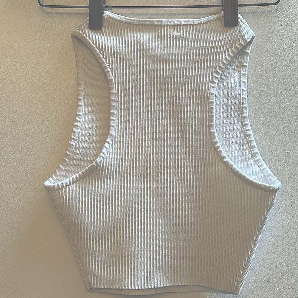Babaton White Sculpt Crop Racerback Ribbed Tank Top - Picture 5 of 8